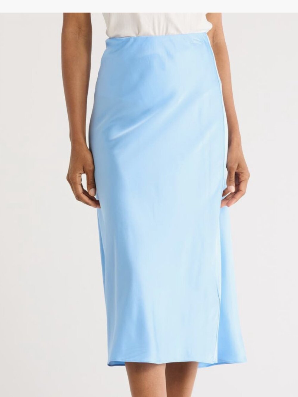 DVF Diane Von Furstenberg Mae Midi Skirt Satin Misty Blue Small 4 6 NWT